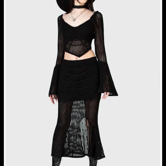 NWT Killstar Widow’s Prey Skirt — XXL, Black Gothic Knit Trumpet Midi Skirt - Picture 3 of 4